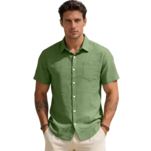Men's Linen Short Sleeve Button-Down Shirt