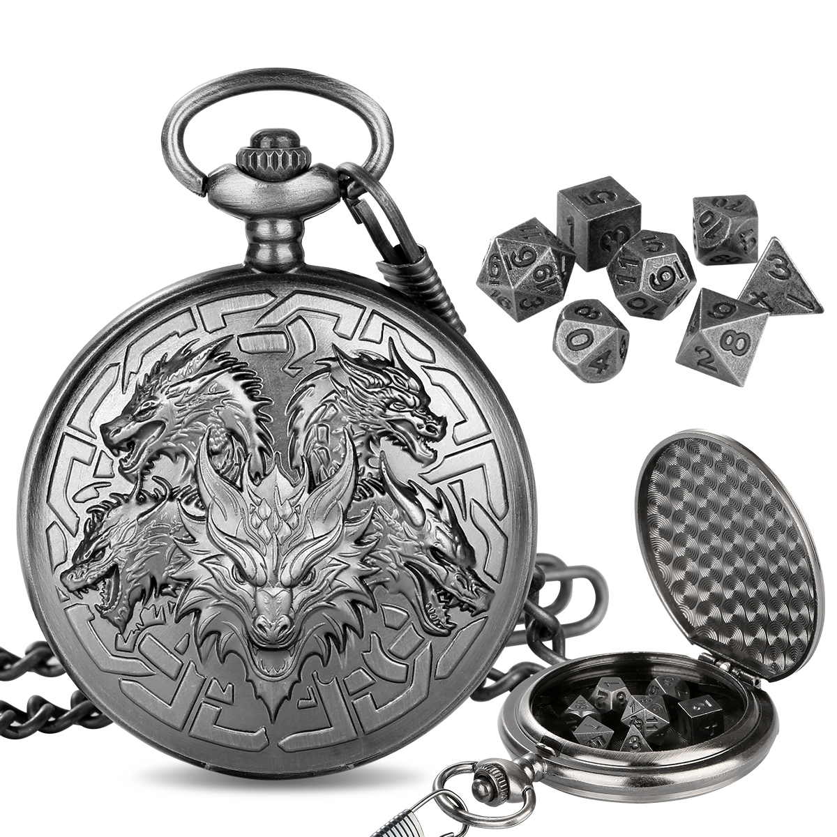 Retro Pocket Watch Tabletop Dice Set - 7 Metal Polyhedral Dice - Image 2