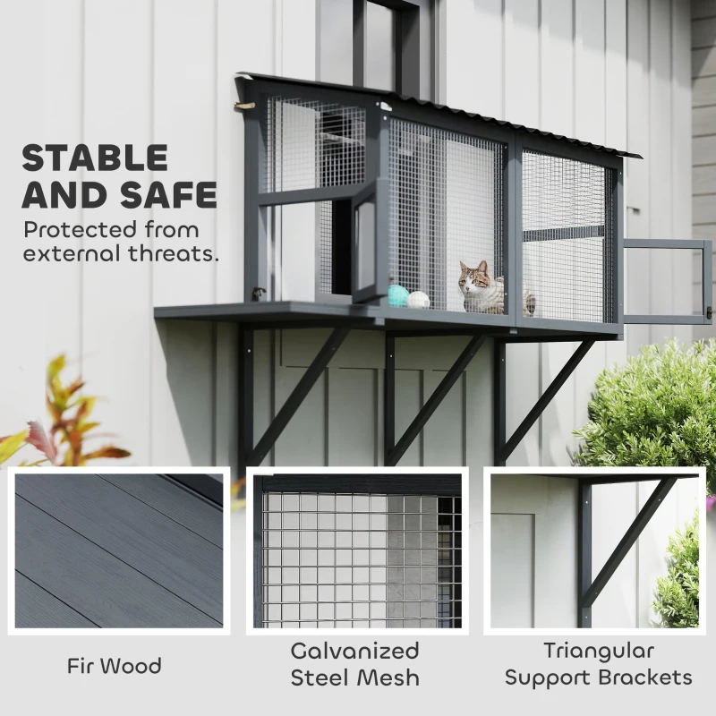 Wooden Cat Catio - Outdoor Cat Enclosure with Perch - Image 5