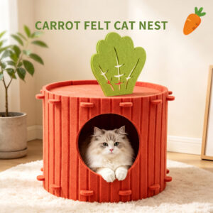 Carrot Shaped Felt Cat Cave Bed - Cozy Indoor Cat House