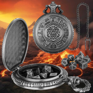 Steampunk Pocket Watch Dice Set - 7 Metal Polyhedral Dice with Case