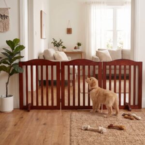 Wooden Foldable Pet Gate - 24" 3-Panel Step-Over Gate