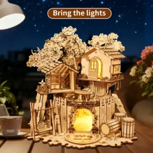 3D Wooden Puzzle Tree House with LED Light - DIY Craft Model Kit