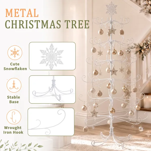 6ft White Artificial Christmas Tree with Snowflake Topper - Image 5