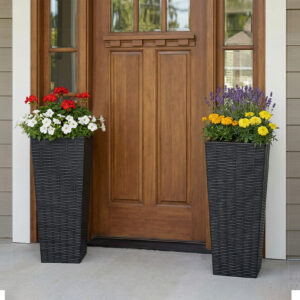 2PCs Resin Tall Plant Pots Large Tapered Flower Pots With Drainage Holes Removable Inner Pot For Gar