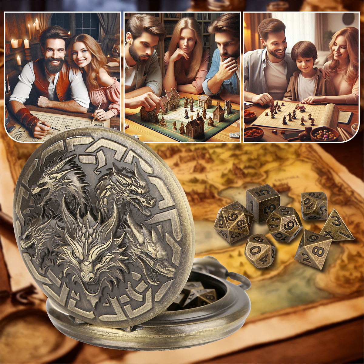 Retro Pocket Watch Tabletop Dice Set - 7 Metal Polyhedral Dice - Image 4