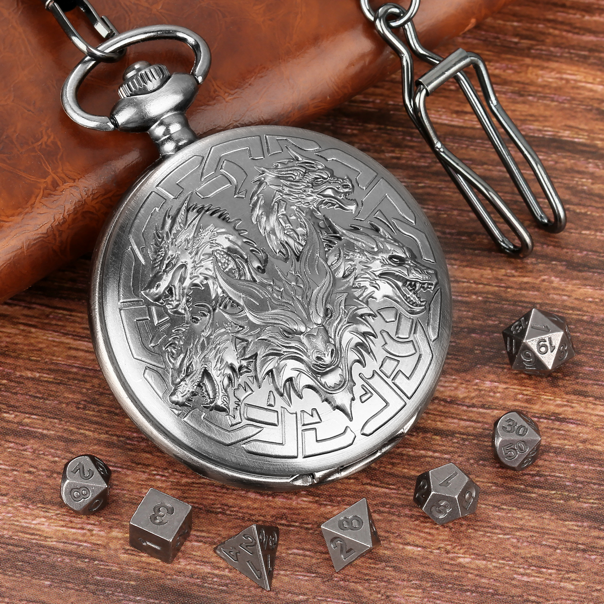 Retro Pocket Watch Tabletop Dice Set - 7 Metal Polyhedral Dice