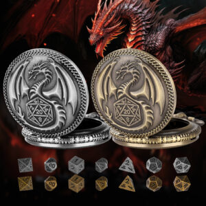 Pocket Watch Dice Set - 7 Metal Polyhedral Dice with Chain Case