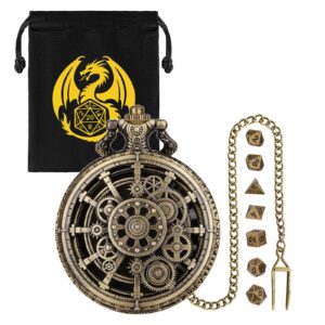 Steampunk Gear Metal Dice Set - Antique Finish Polyhedral Dice for Tabletop RPGs