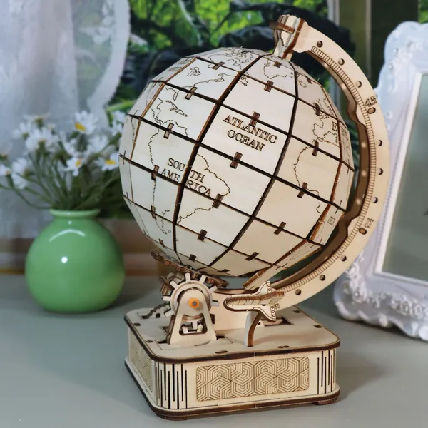 3D Wooden Puzzle Globe - DIY Craft Model Kit with World Map