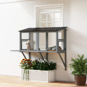 Wooden Cat Catio - Outdoor Cat Enclosure with Perch