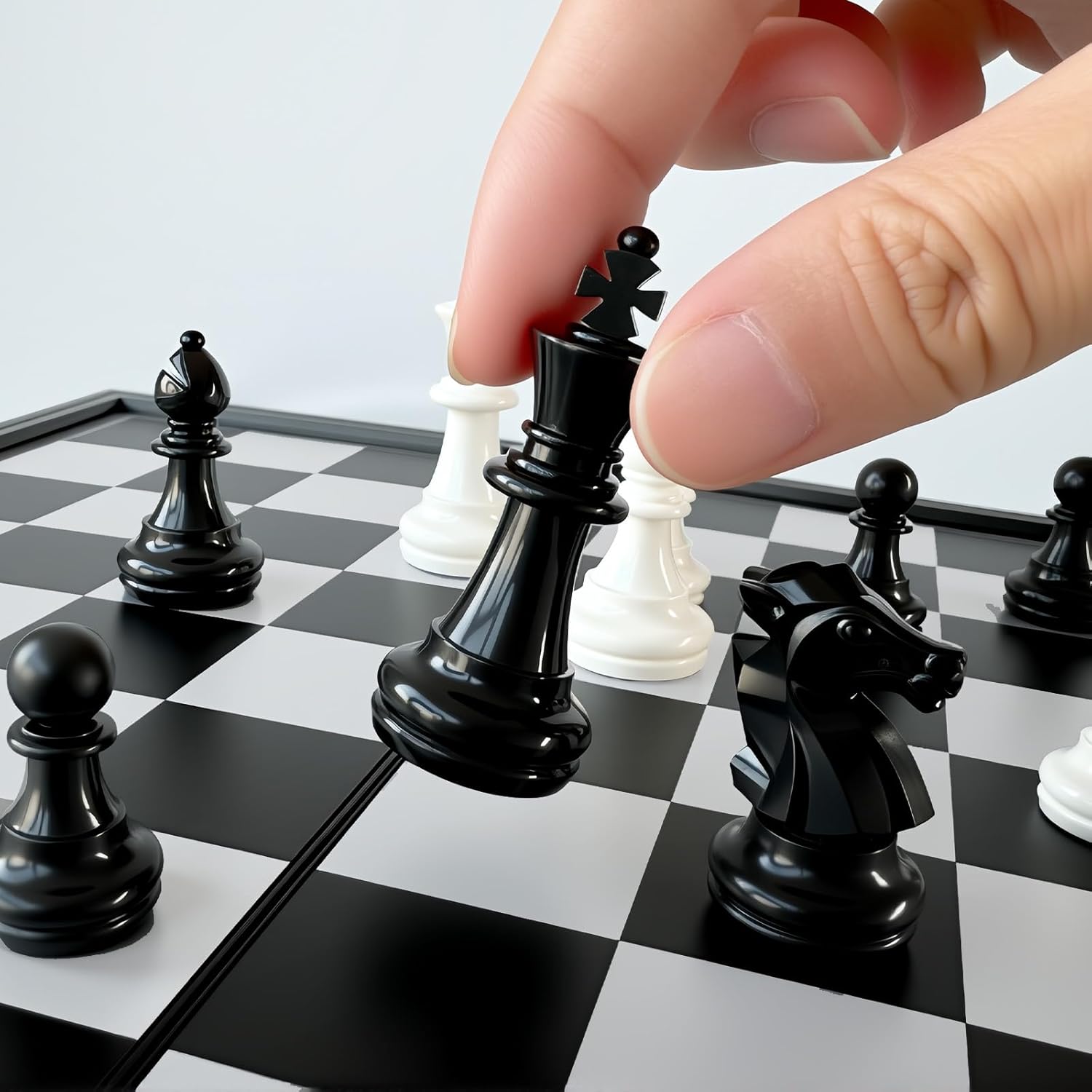 Magnetic Travel Chess Set with 2 Extra Queens - Folding Board - Image 2