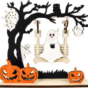 Halloween Ghost Pumpkin Wooden Table Decor Cute Halloween Centerpiece For Home Party Decoration