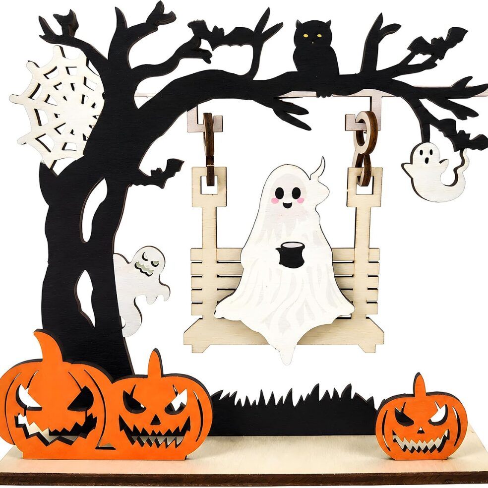 Halloween Ghost Pumpkin Wooden Table Decor Cute Halloween Centerpiece For Home Party Decoration