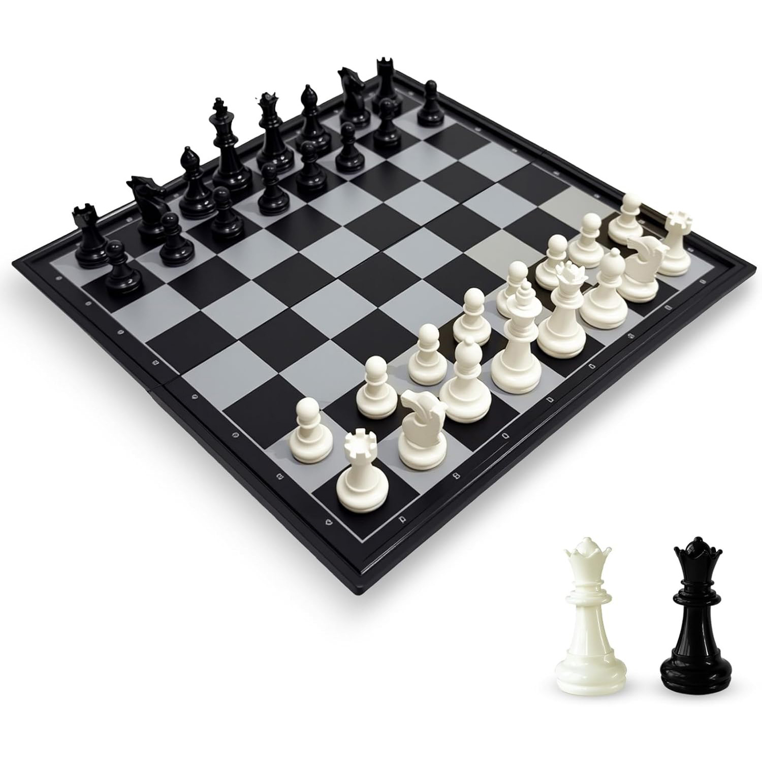 Magnetic Travel Chess Set with 2 Extra Queens - Folding Board - Image 5