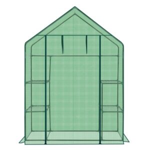 Mini Walk-In Greenhouse With Pe Cover, 4-Shelf Indoor Outdoor Plant Gardening Green House For Garden