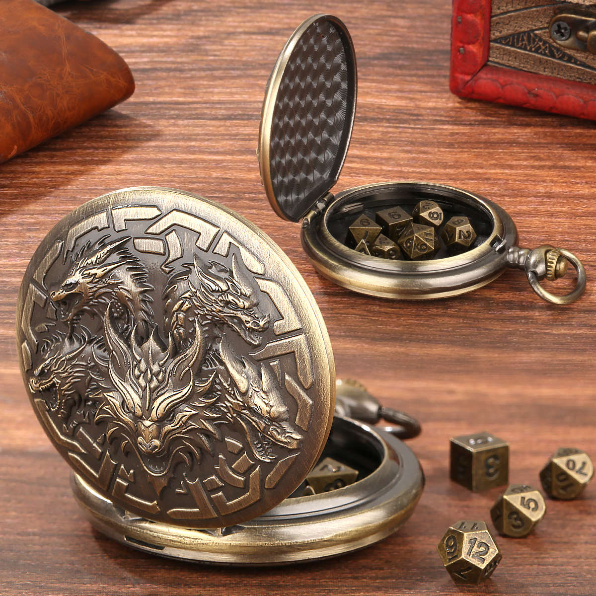 Retro Pocket Watch Tabletop Dice Set - 7 Metal Polyhedral Dice - Image 5