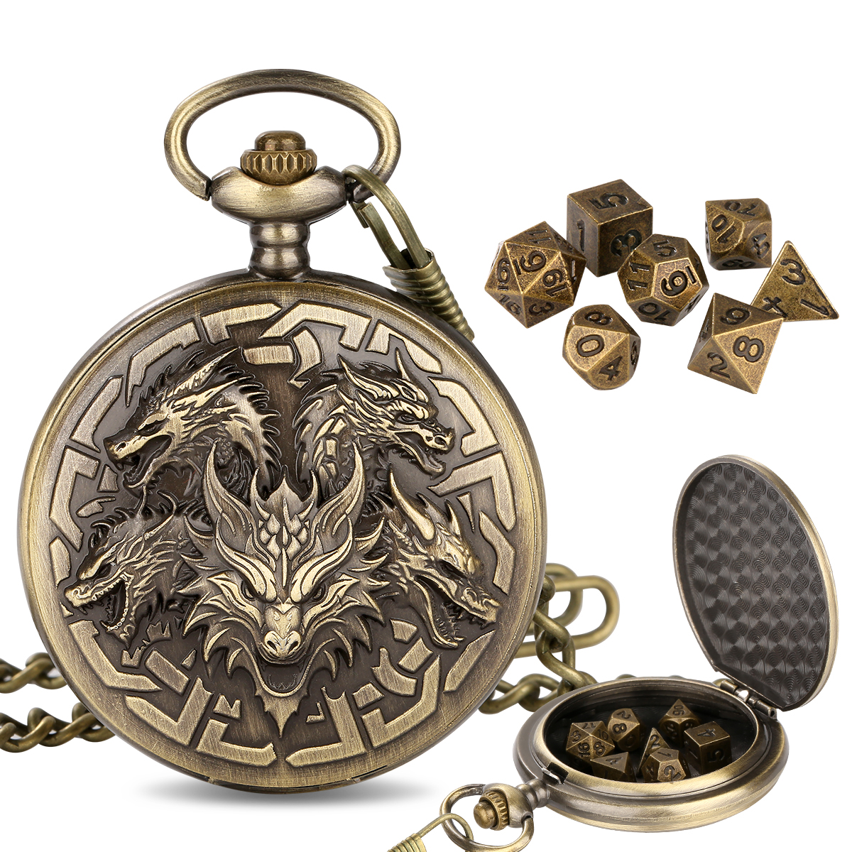 Retro Pocket Watch Tabletop Dice Set - 7 Metal Polyhedral Dice - Image 3