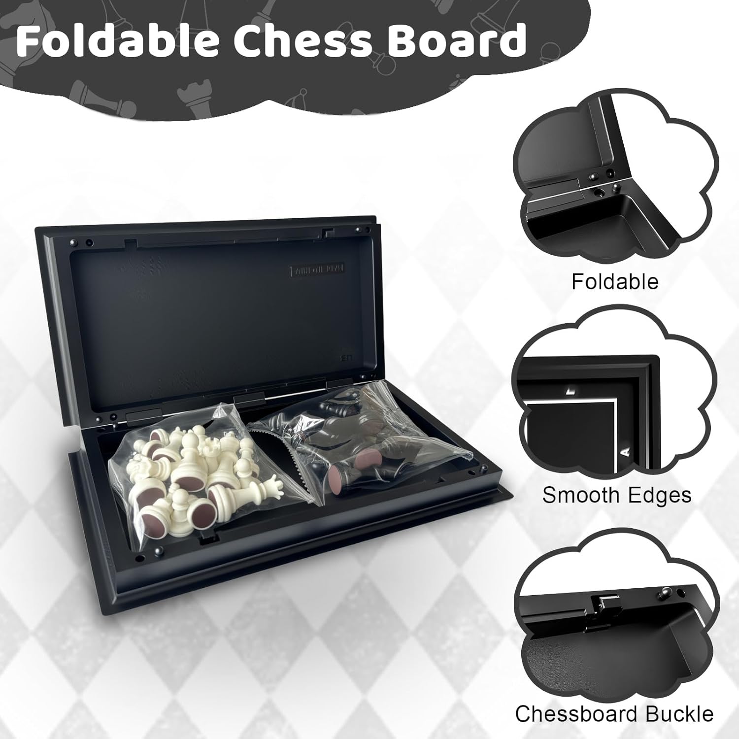 Magnetic Travel Chess Set with 2 Extra Queens - Folding Board - Image 4