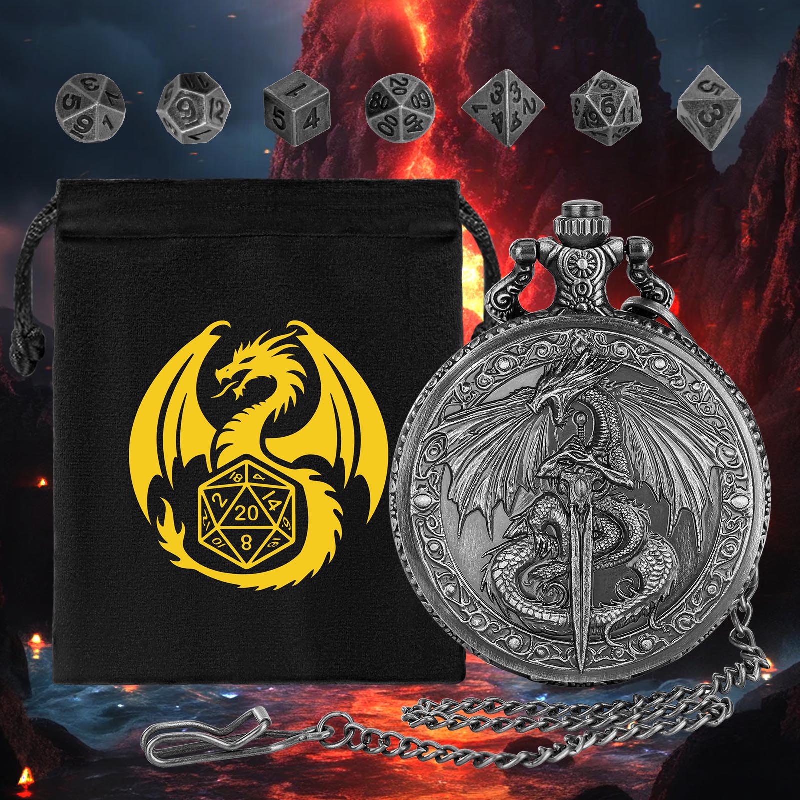 Mythical Winged Beast Dice Case - Retro DND Dice Storage Set - Image 2