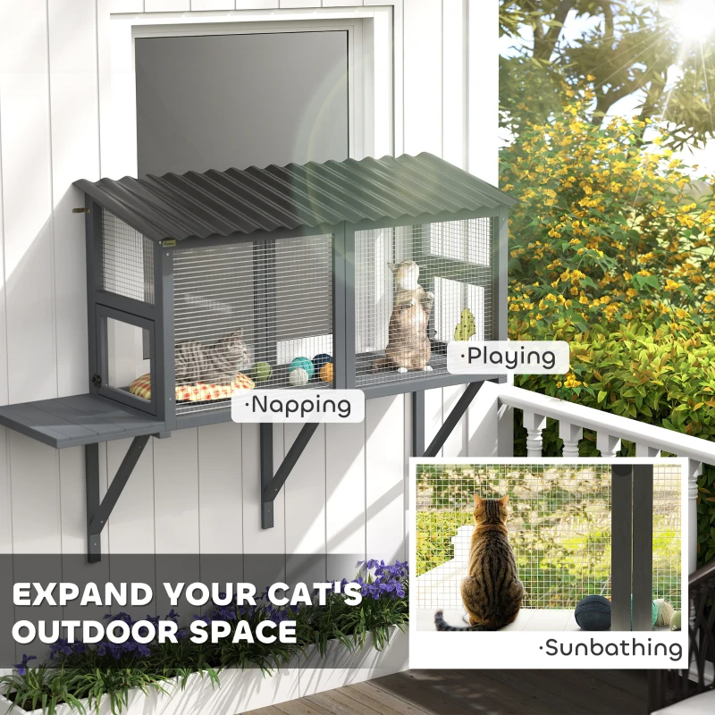 Wooden Cat Catio - Outdoor Cat Enclosure with Perch - Image 2